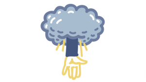 illustratie van hand die uit wolk naar beneden reikt