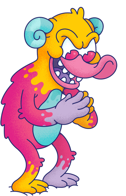 Sabotagelijn: vertragen. Illustratie van monstertje