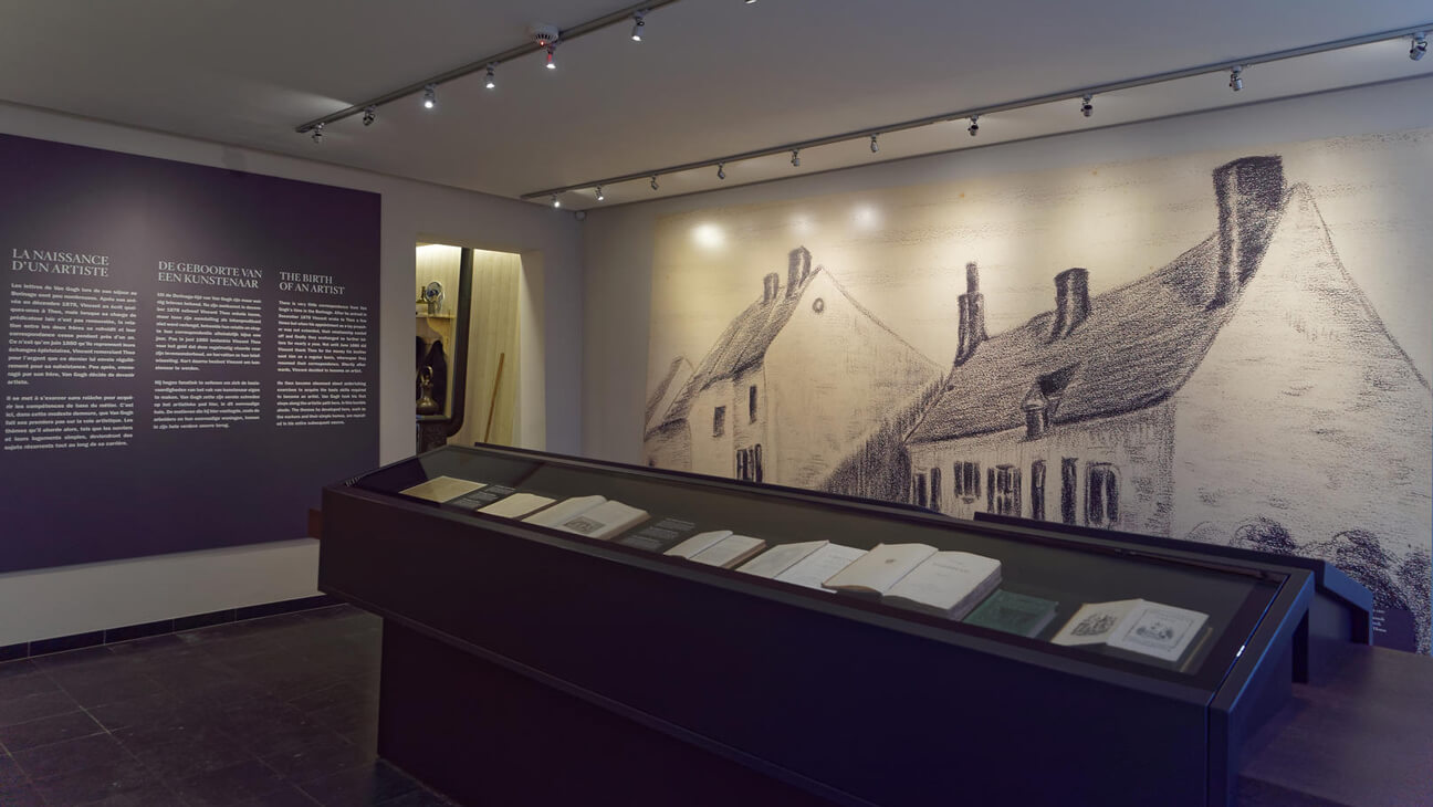 Binnenkant tentoonstelling Huis Van Gogh in Cuesmes