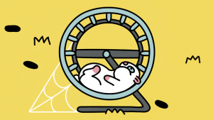 Illustratie van een hamster in een rad
