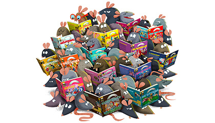 Illustratie van muizen die een boek lezen