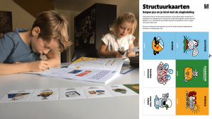 Kinderen werken thuis zelfstandig aan hun taken van school