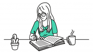 illustratie van meisje die in een dagboek schrijft