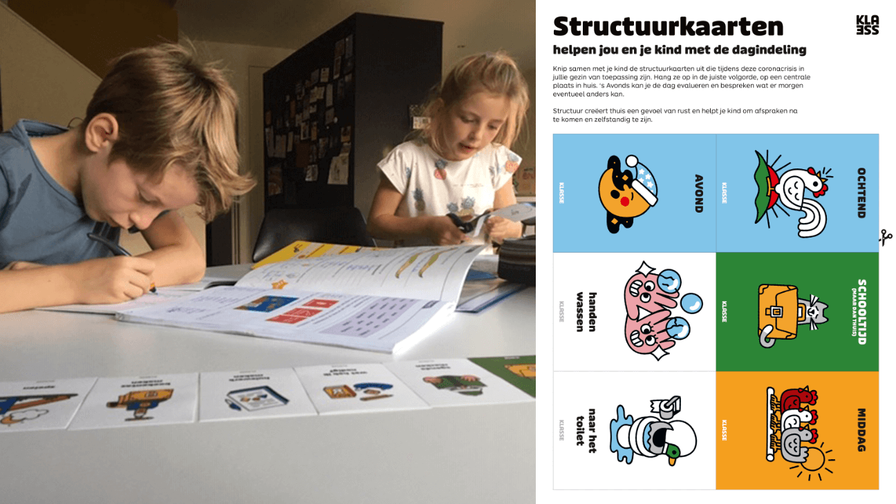 Kinderen werken thuis zelfstandig aan hun taken van school