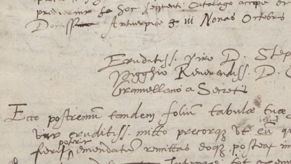 detail uit een brief van Plantin