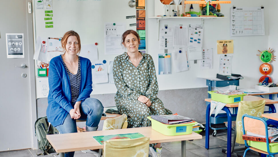 Inge Deblander en Nele Laes. Freinetschool De Boomhut, Alsemberg