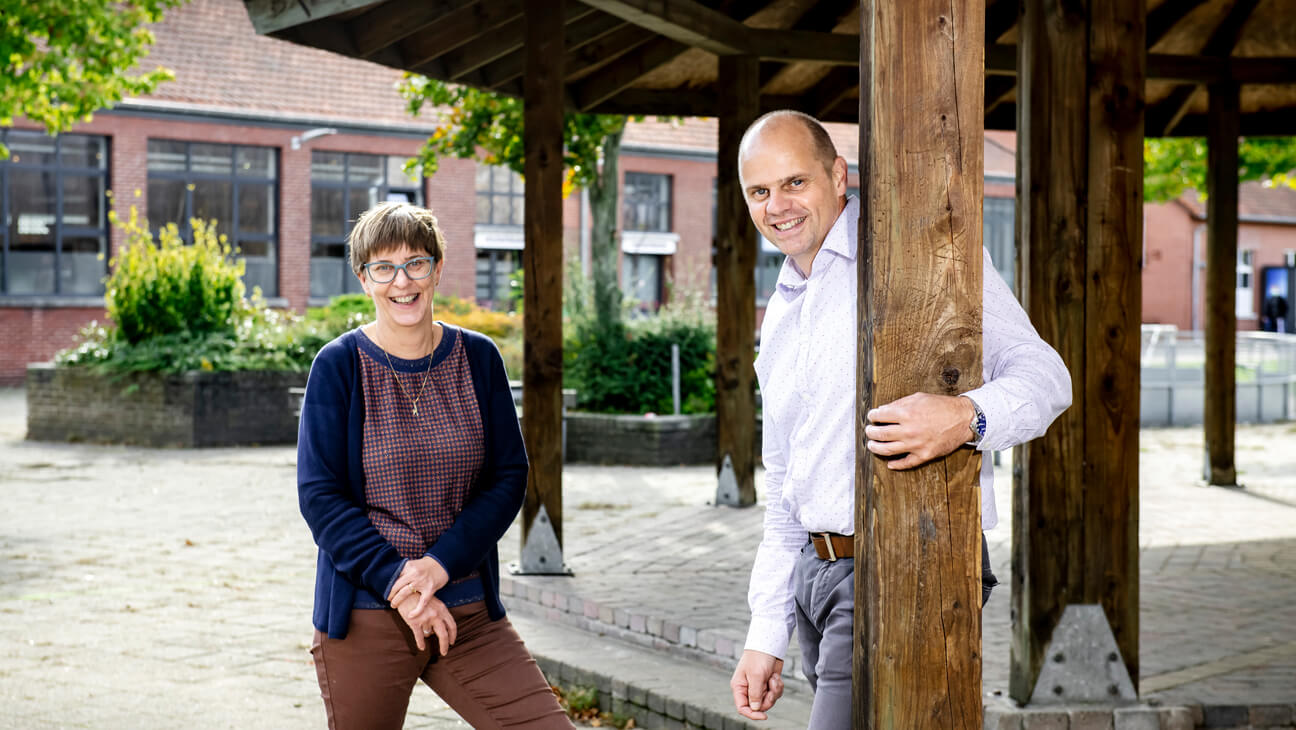 Portret van Pedagogisch directeur Marc Vandeweyer en wiskundeleraar Katelijne Simons van Provil Lommel