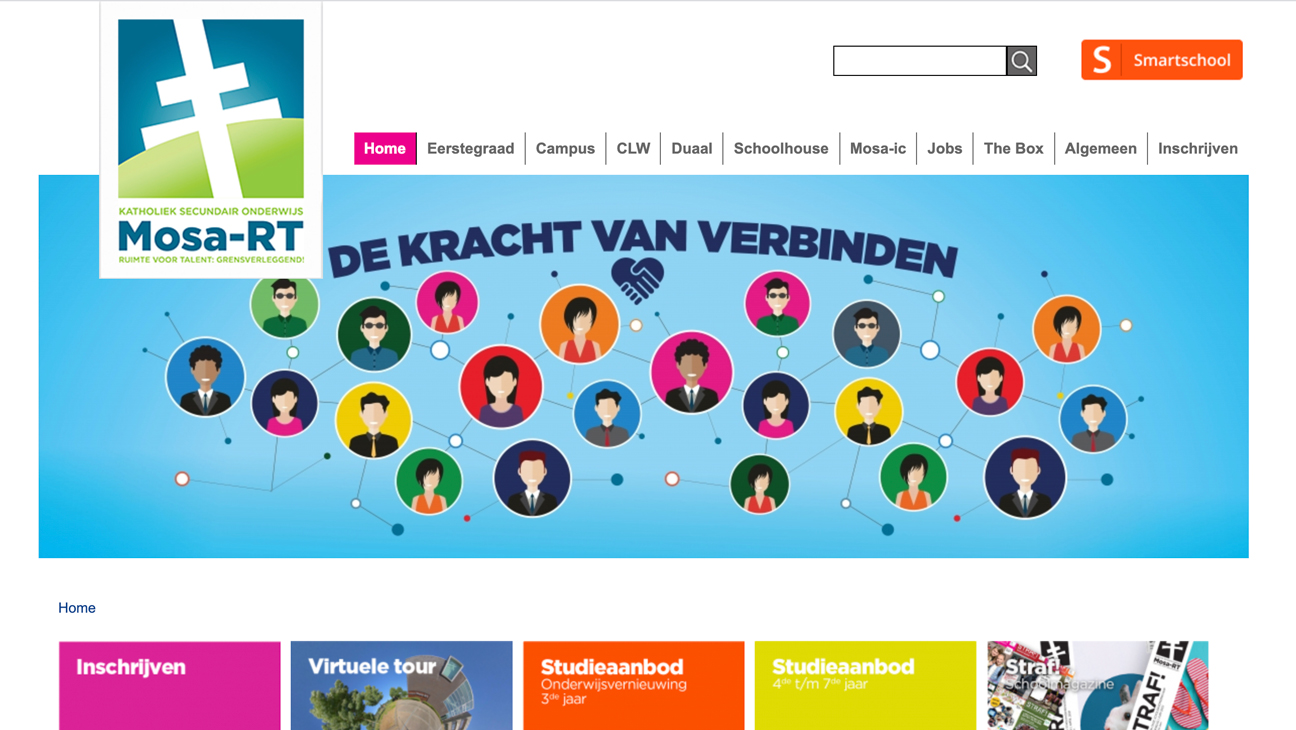Homepage waar Smartschool prominent in beeld staat rechts bovenaan