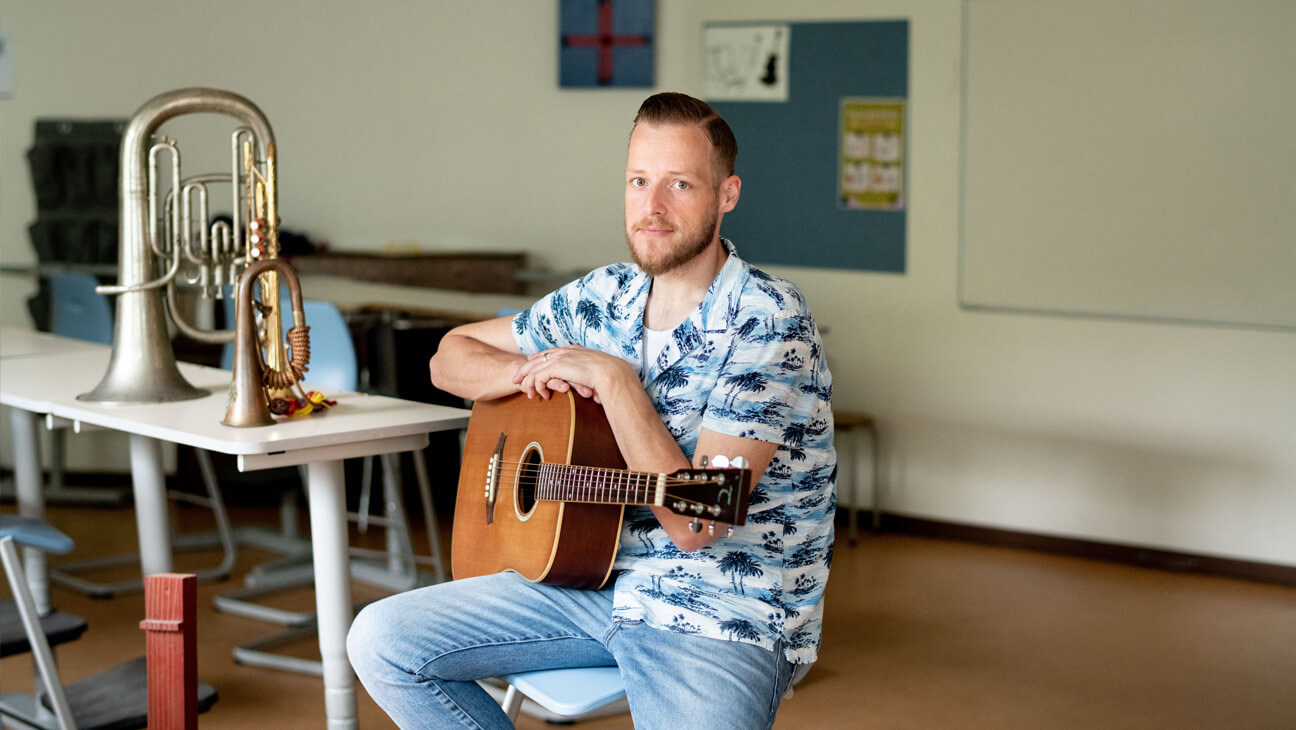 Maarten Roellekens, leraar muziek en maatschappij en welzijn in Zavo campus Groenstraat in Zaventem