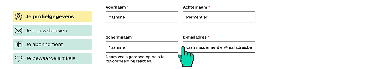 Profielgegevens aanpassen. Mailadres aanpassen van je profiel op Klasse.be