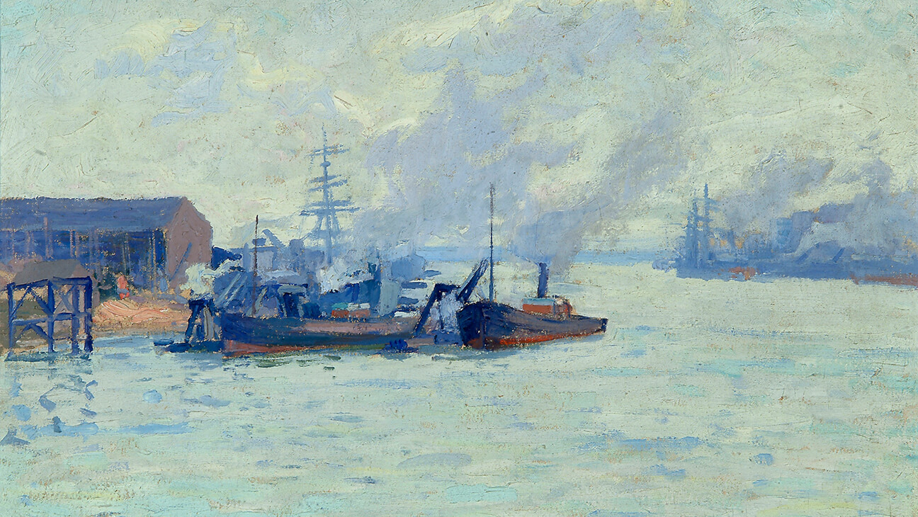Paul Madeline, Remorqueurs : avant-port de Nantes, olieverf op doek, laatste kwart van de 19e eeuw