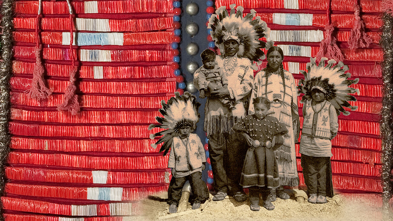 Campagnebeeld van de expo Lakota. Een Brussels avontuur