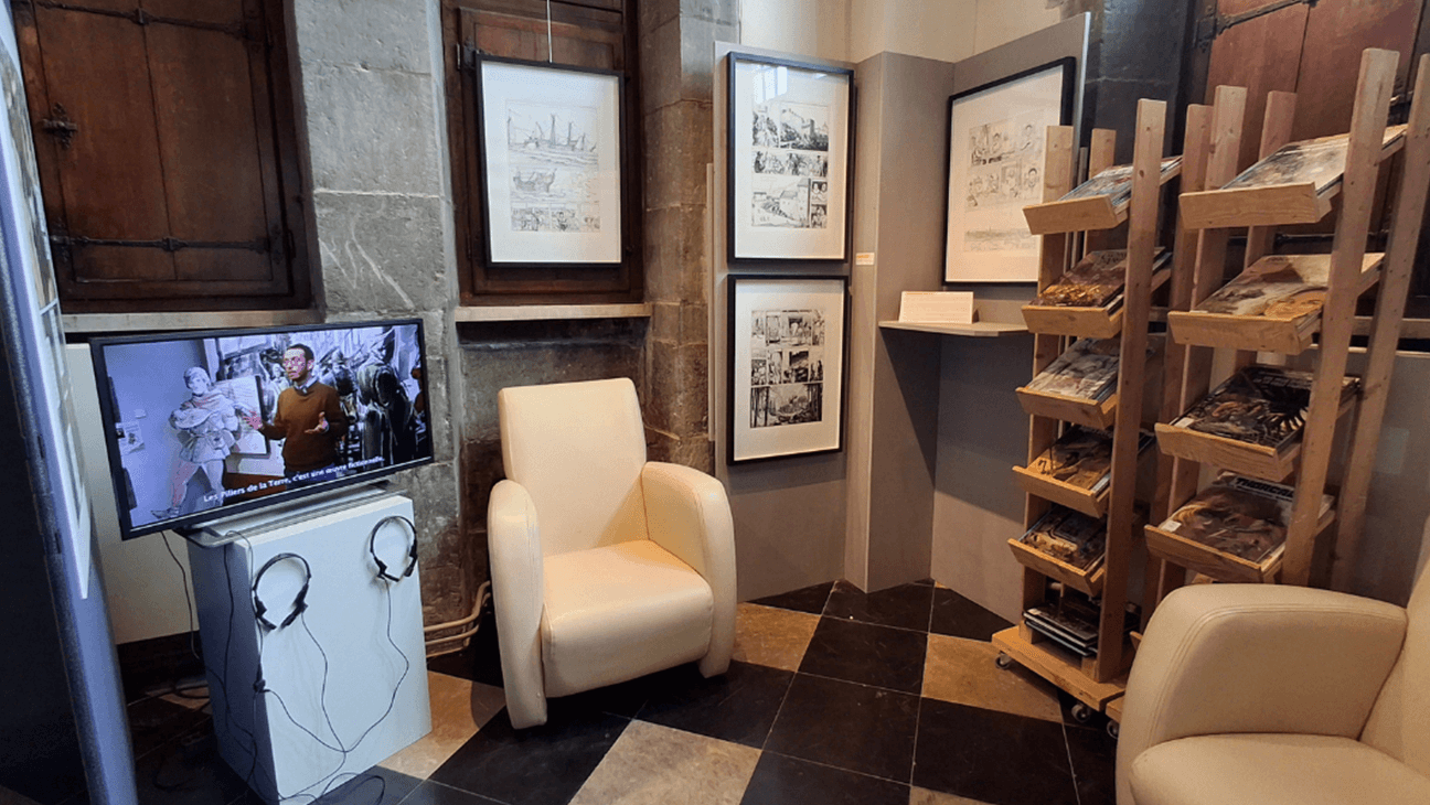 Beeld uit een zaal op de Expo 'LE MOYEN ÂGE DANS LA BANDE DESSINÉE'