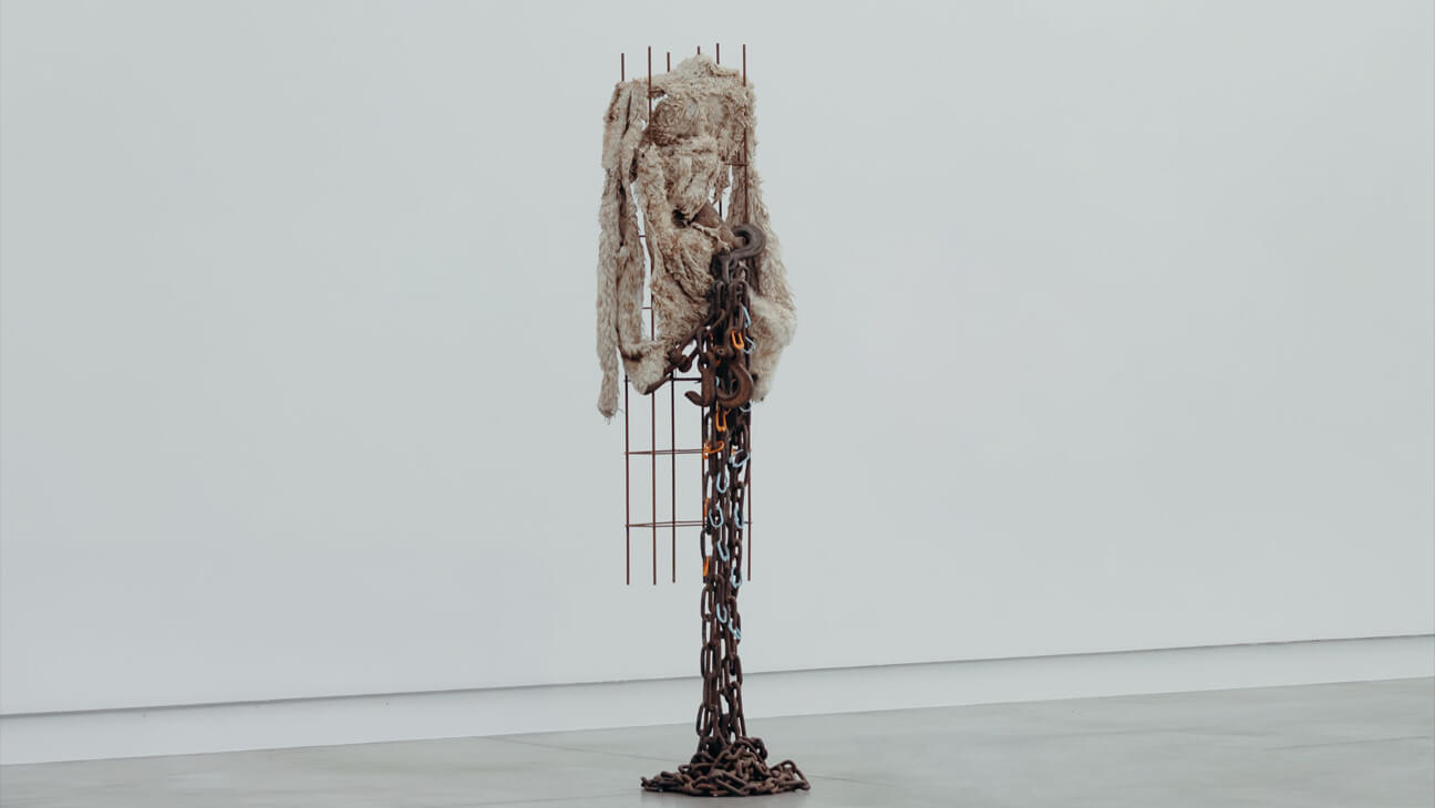 Kunstwerk 'fer a beton peau de mouton chaine soudee anneaux de rideau de douche' van Anita Molinero