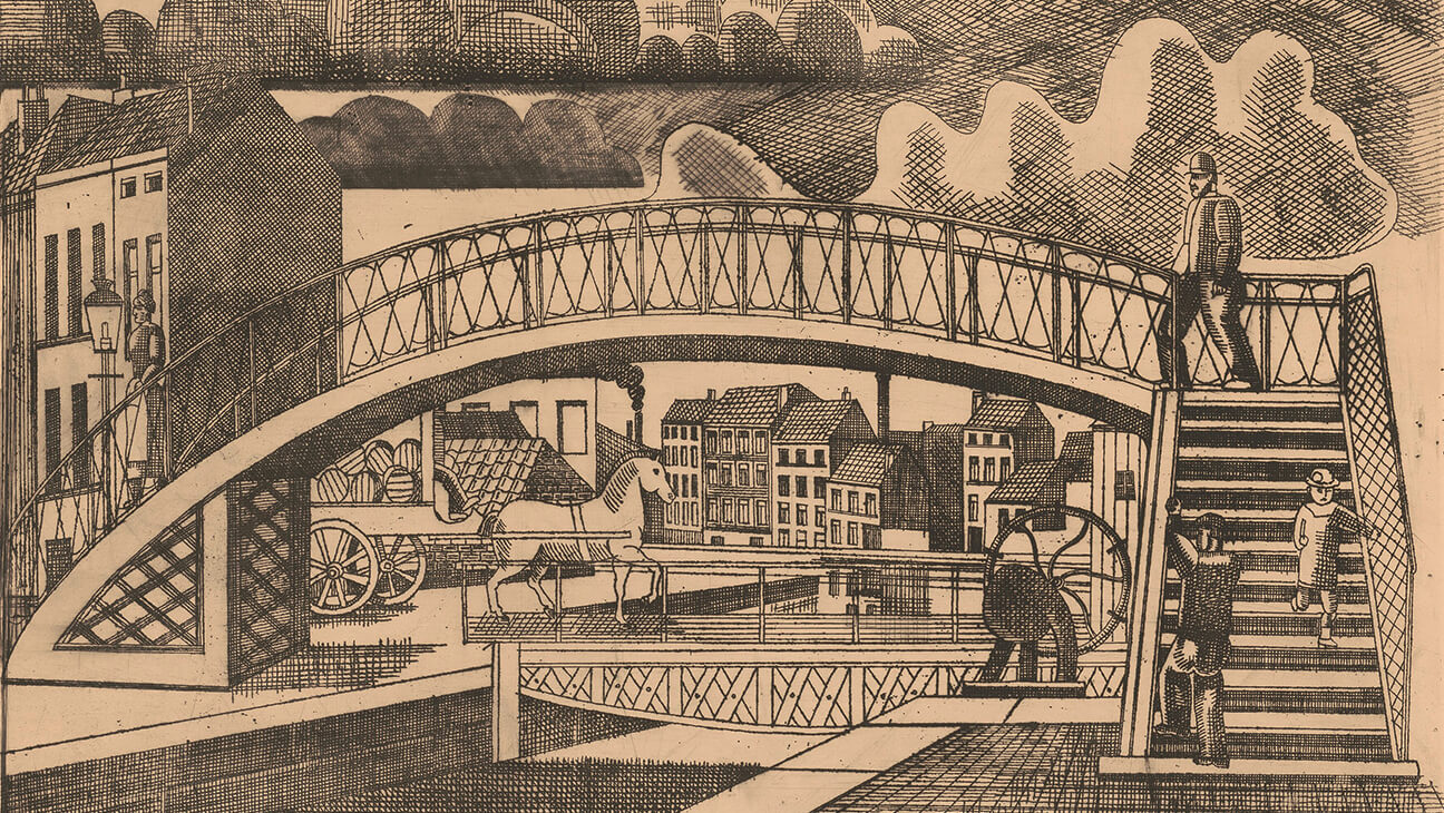 De voetbrug II, 1934, ets op papier, KBR, Prenten en tekeningen, inv. IV 22849