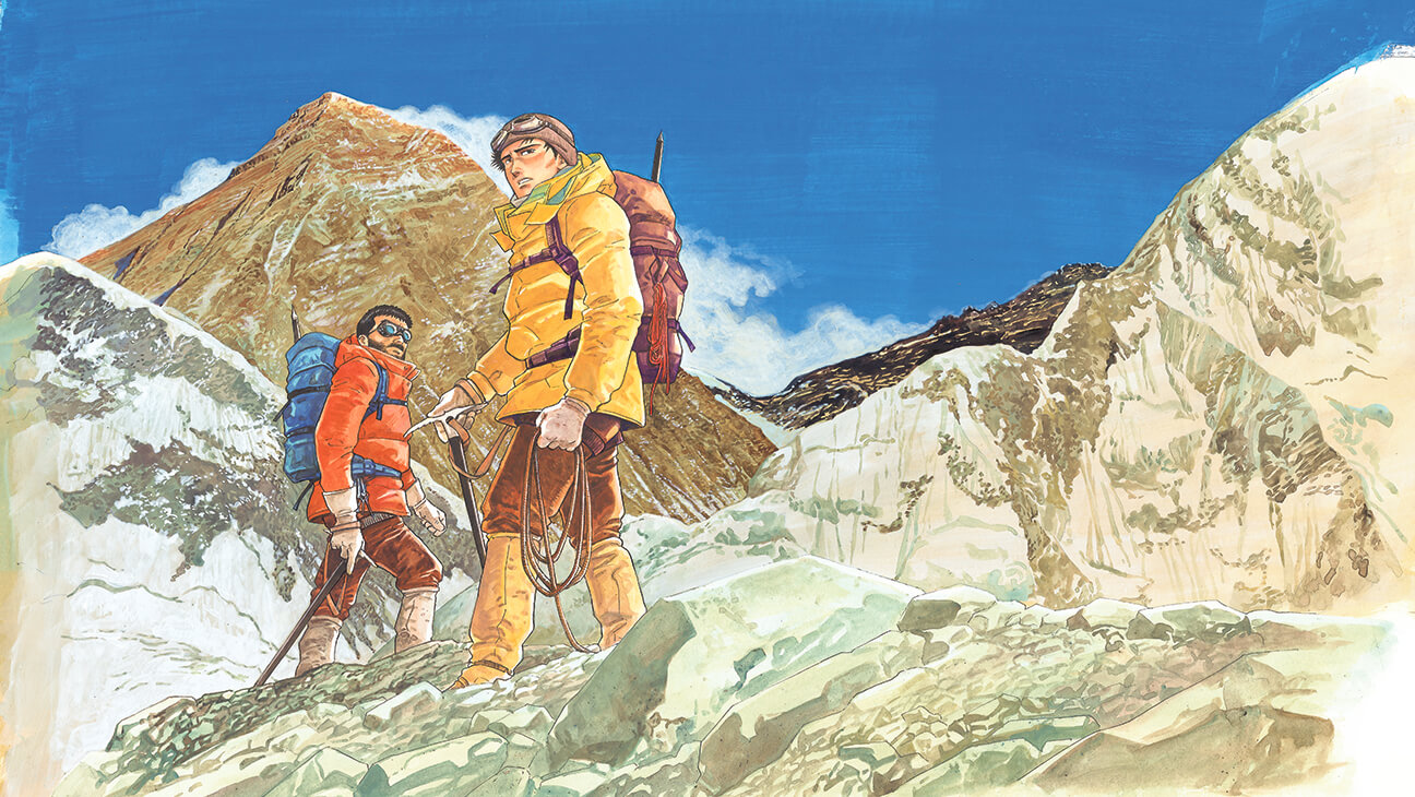 Schilderij van 2 bergbeklimmers in de bergen