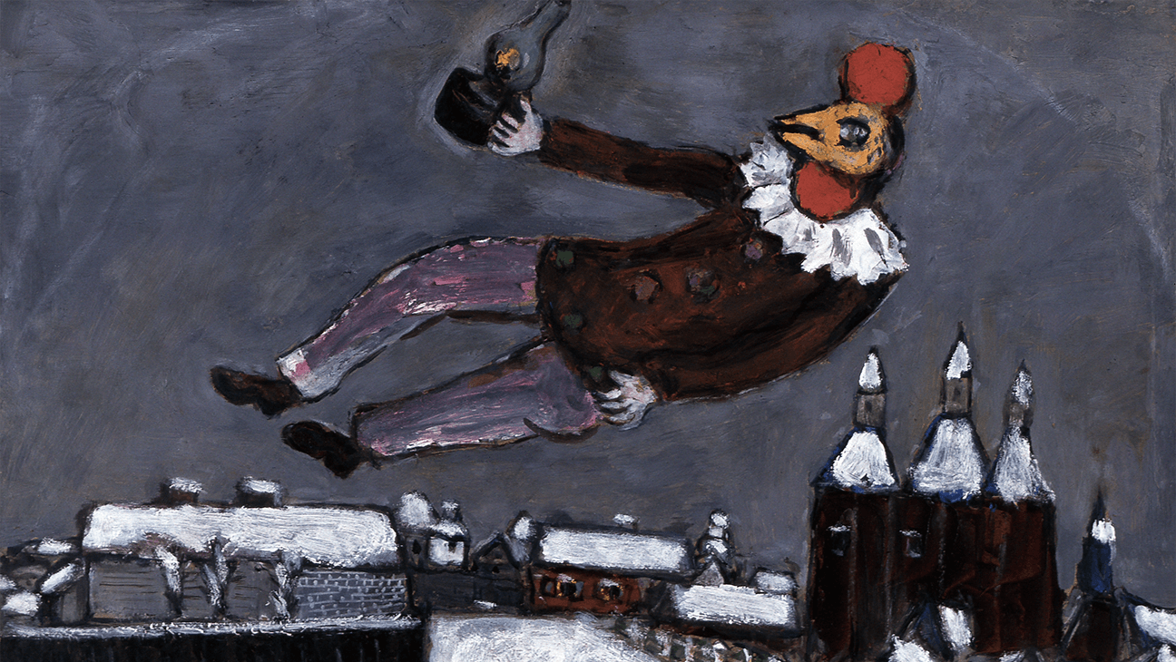 Kunstwerk 'Homme-coq au-dessus de Vitebsk' van Marc Chagall