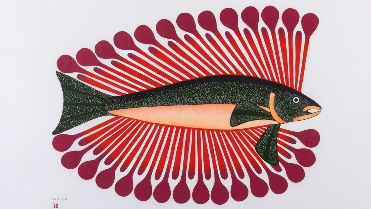 Kunstwerk van een vis van kunstenaar Kenojuak Ashevak